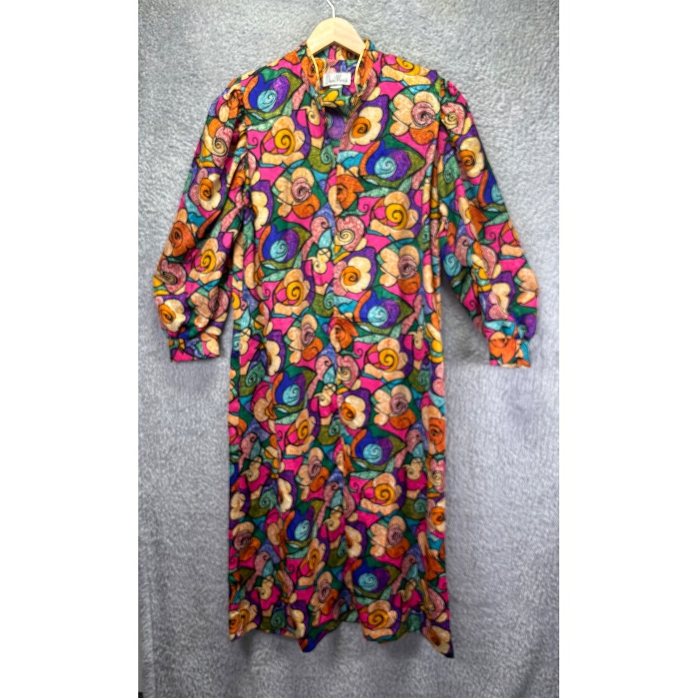 David Morris Vintage Womens Small Multicolor Abstract Floral Maxi Robe Zip Front